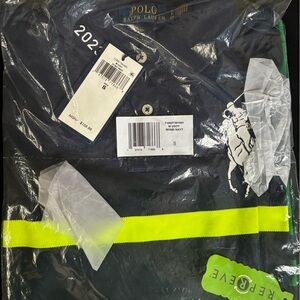 Polo by Ralph Lauren Navy Dress Shirt with Neon Yellow Stripe